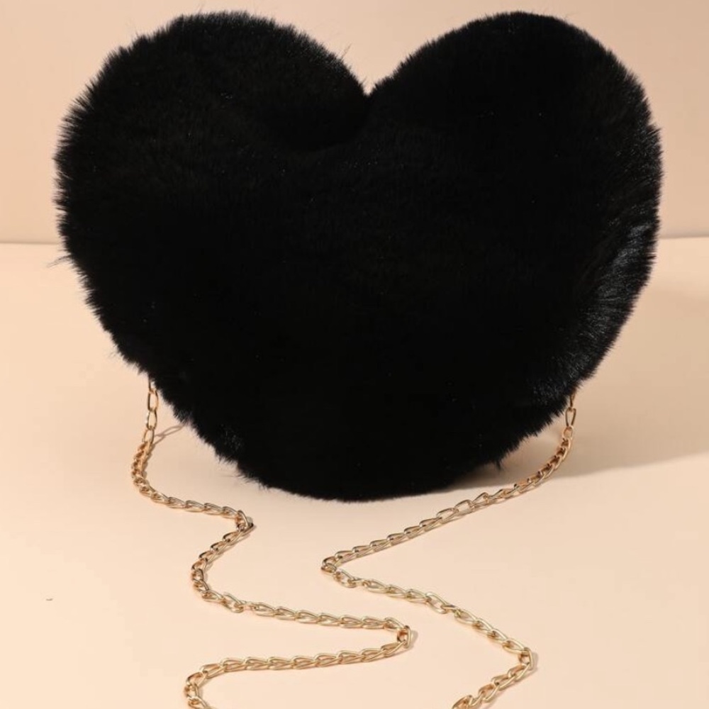 Black Heart Plush Crossbody Purse